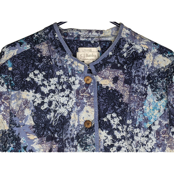 CJ Banks Womens 2X Blazer Jacket Stretch Blues Buttons Pockets - Picture 2 of 6